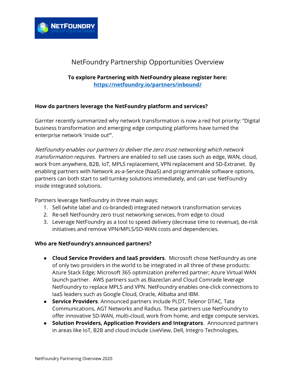 Netfoundry Partnership Opportunities Overview