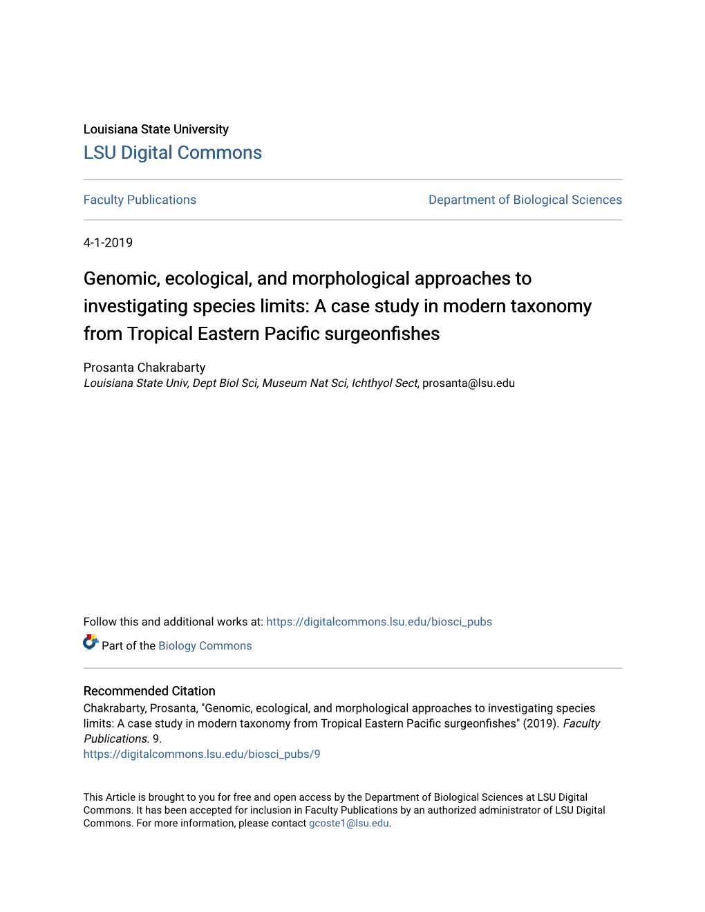 Genomic, Ecological, and Morphological Approaches to Investigating Species Limits: a Case Study in Modern Taxonomy from Tropical Eastern Pacific Surgeonfishes