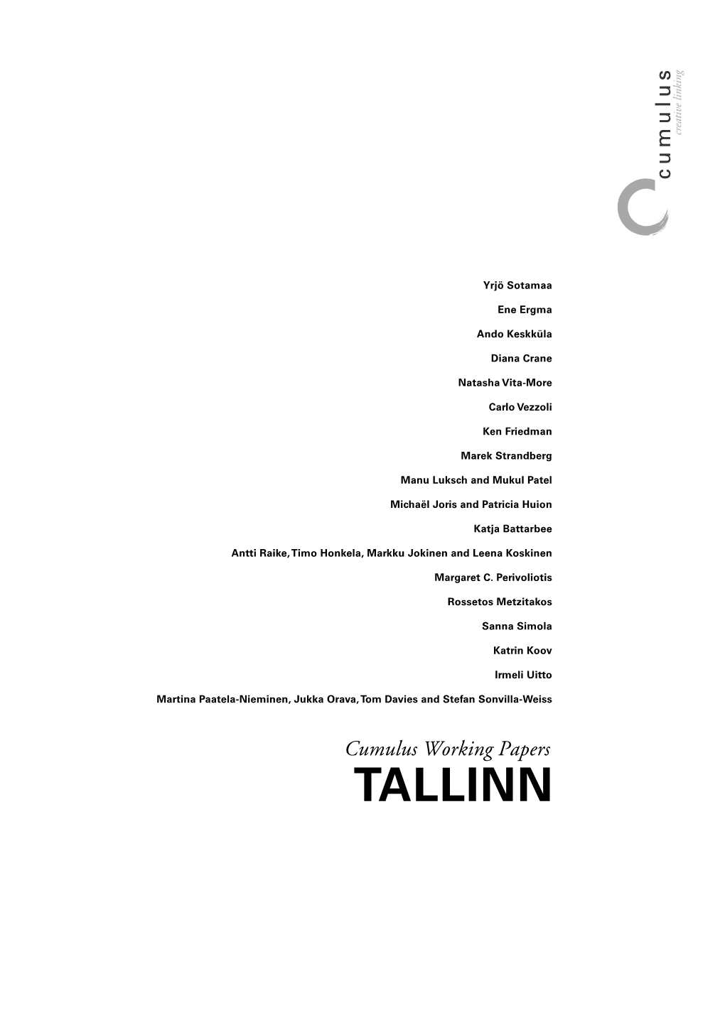 TALLINN Cumulus Working Papers TALLINN