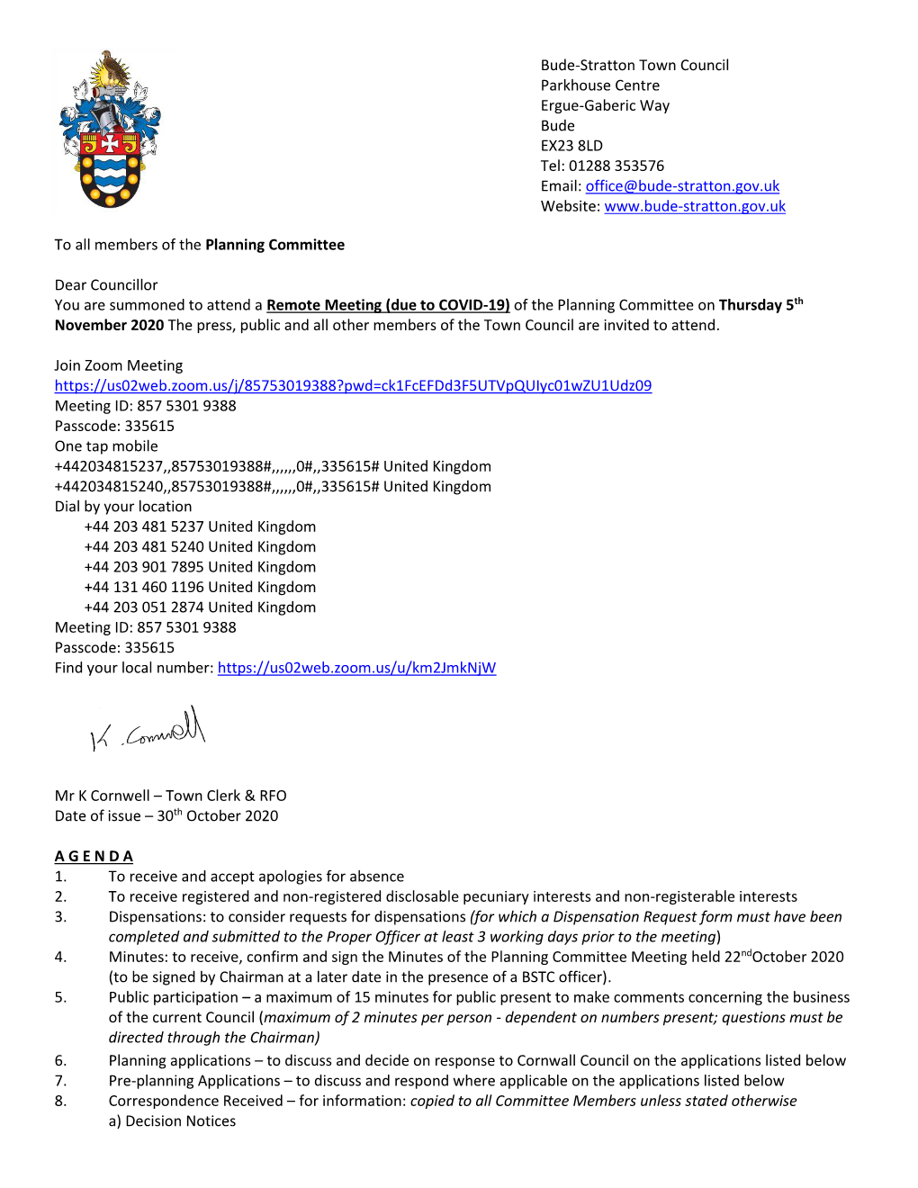 Bude-Stratton Town Council Parkhouse Centre Ergue-Gaberic Way Bude EX23 8LD Tel: 01288 353576 Email: Office@Bude-Stratton.Gov.Uk Website