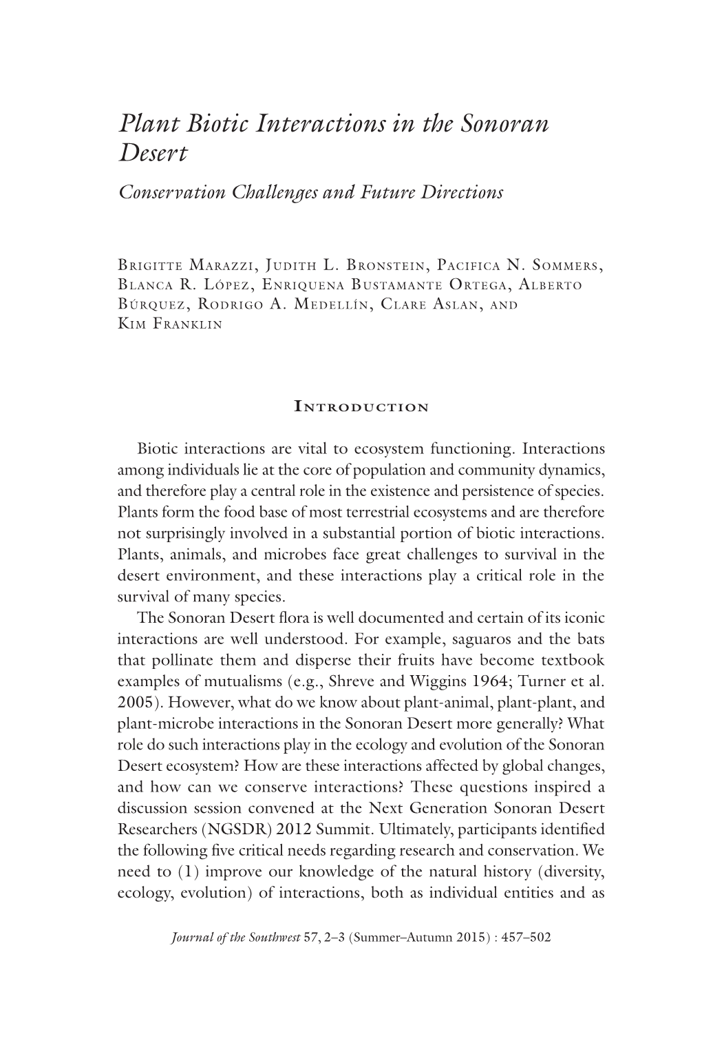 Plant Biotic Interactions in the Sonoran Desert Conservation Challenges and Future Directions