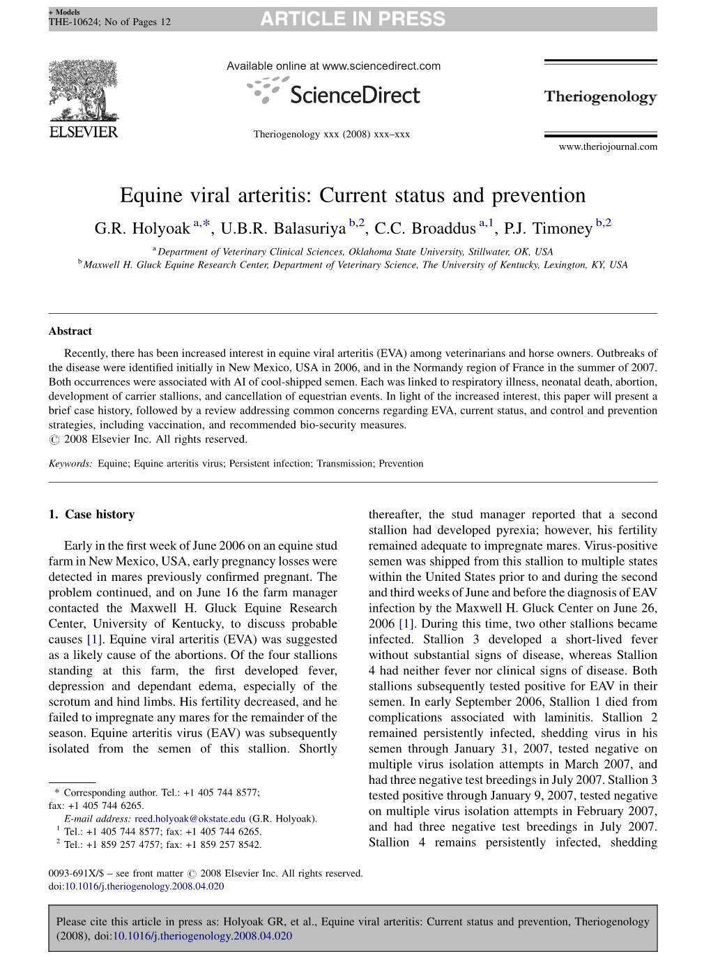 Equine Viral Arteritis: Current Status and Prevention G.R