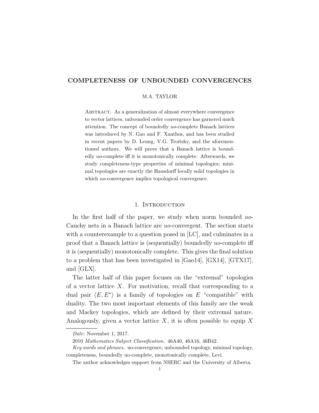 Completeness of Unbounded Convergences