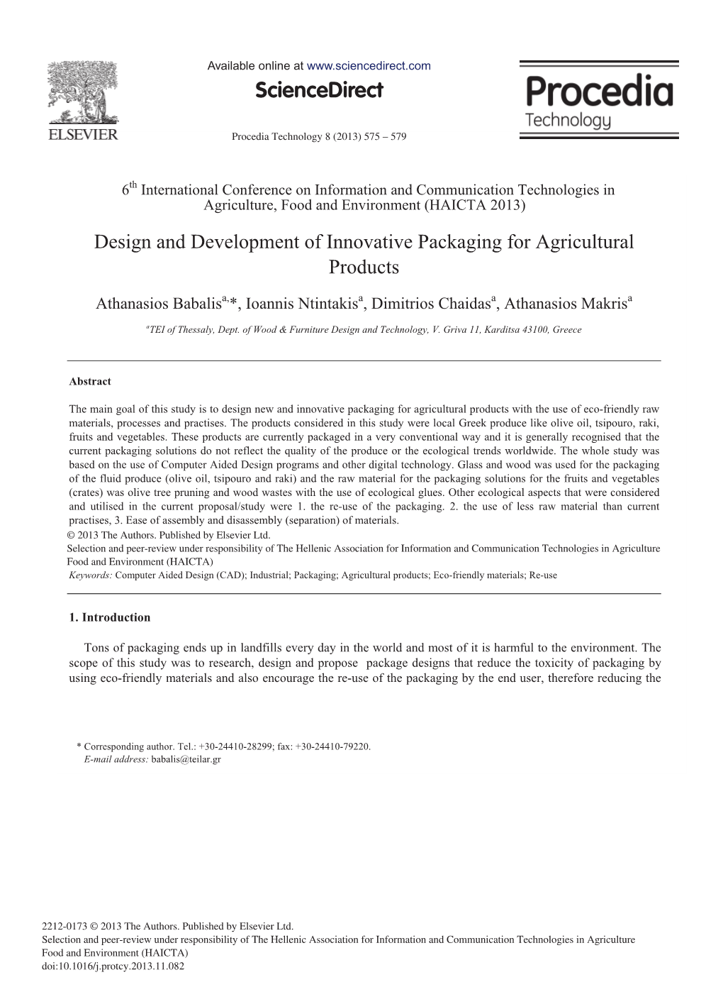 Design and Development of Innovative Packaging for Agricultural Products