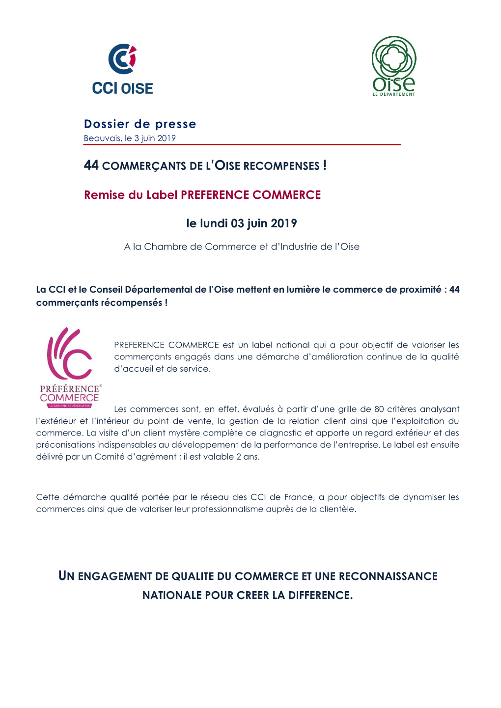 Dossier De Presse Remise Du Label PREFERENCE COMMERCE Le