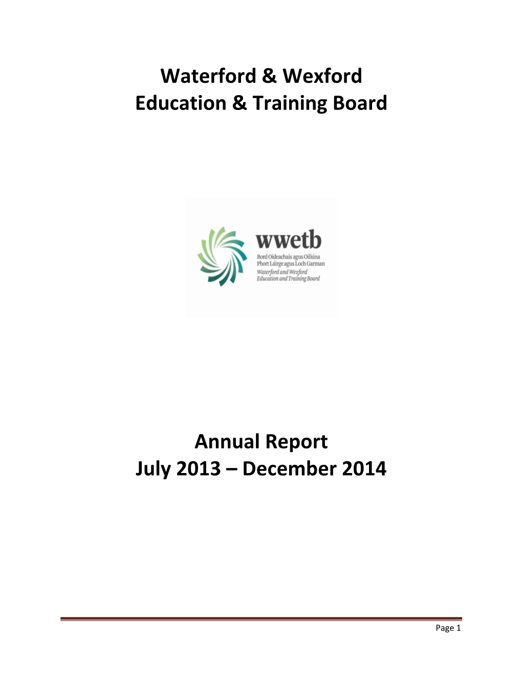 Waterford & Wexford Education & Training Board Annual Report July