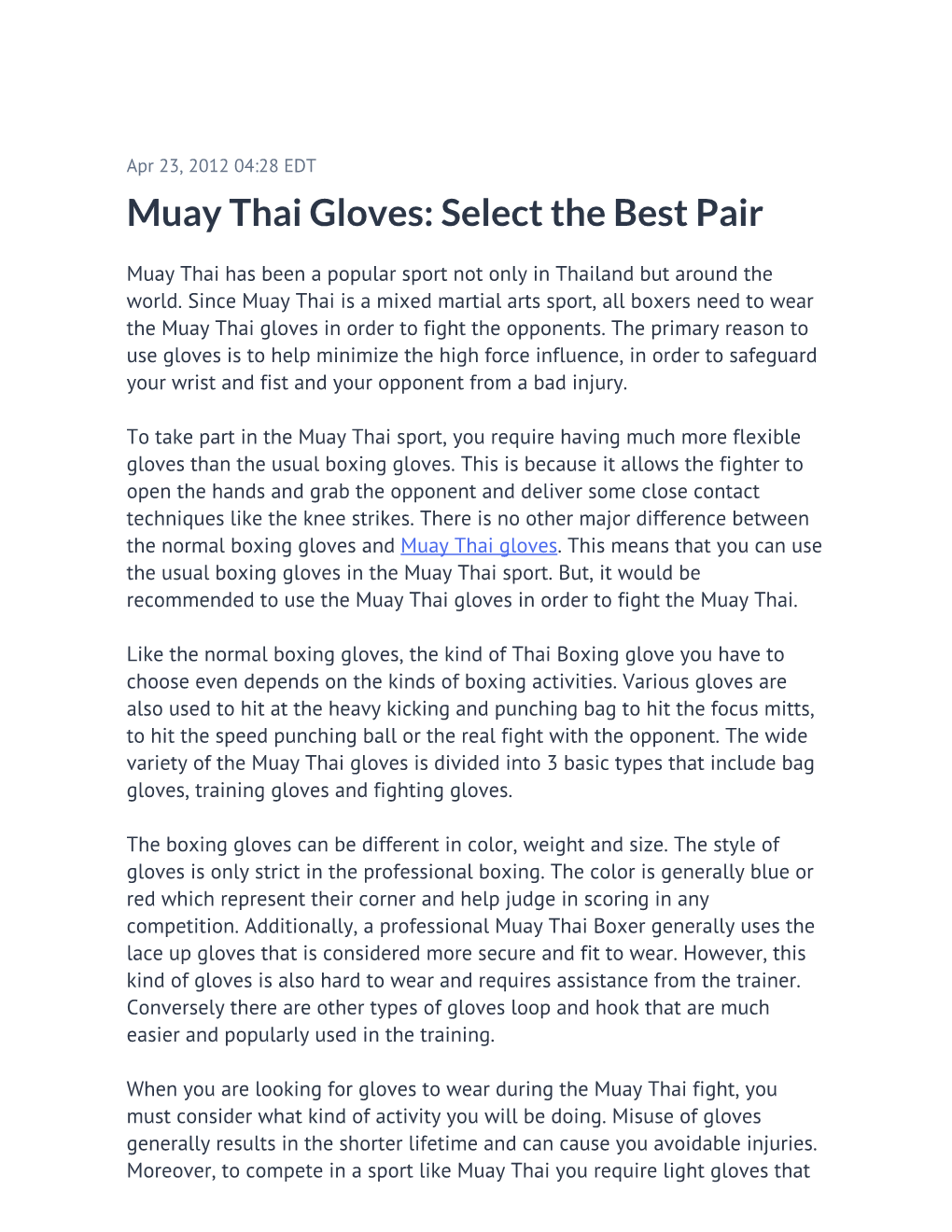 Muay Thai Gloves: Select the Best Pair