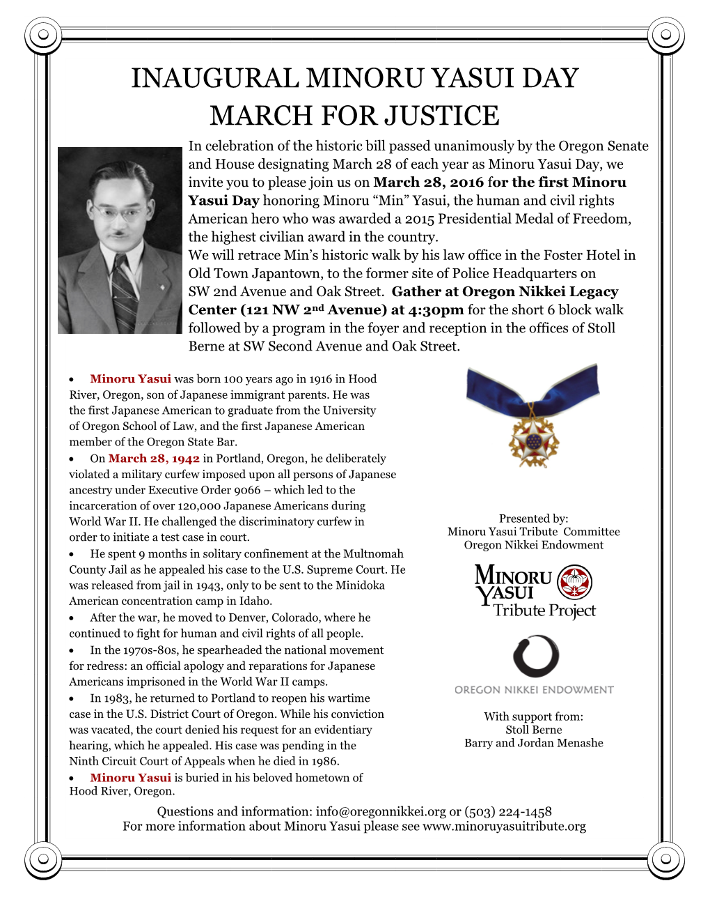 Inaugural Minoru Yasui Day March for Justice