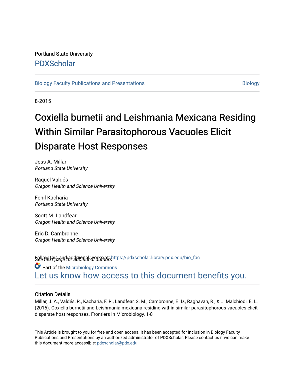 Coxiella Burnetii and Leishmania Mexicana Residing Within Similar Parasitophorous Vacuoles Elicit Disparate Host Responses