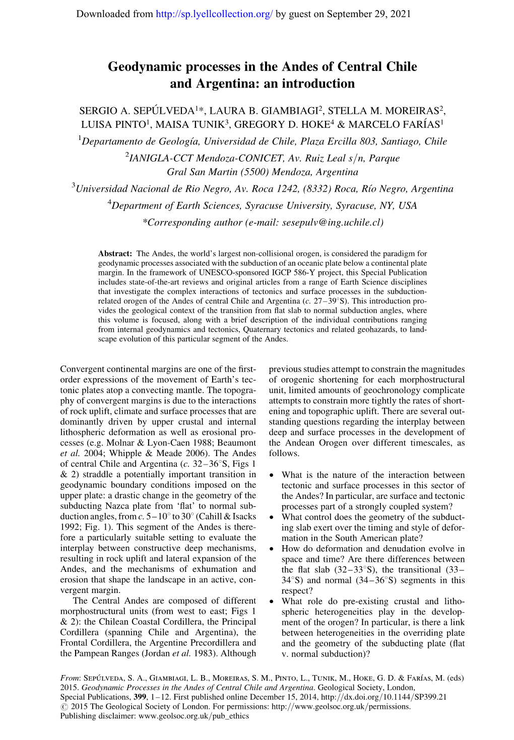 Geodynamic Processes in the Andes of Central Chile and Argentina: an Introduction