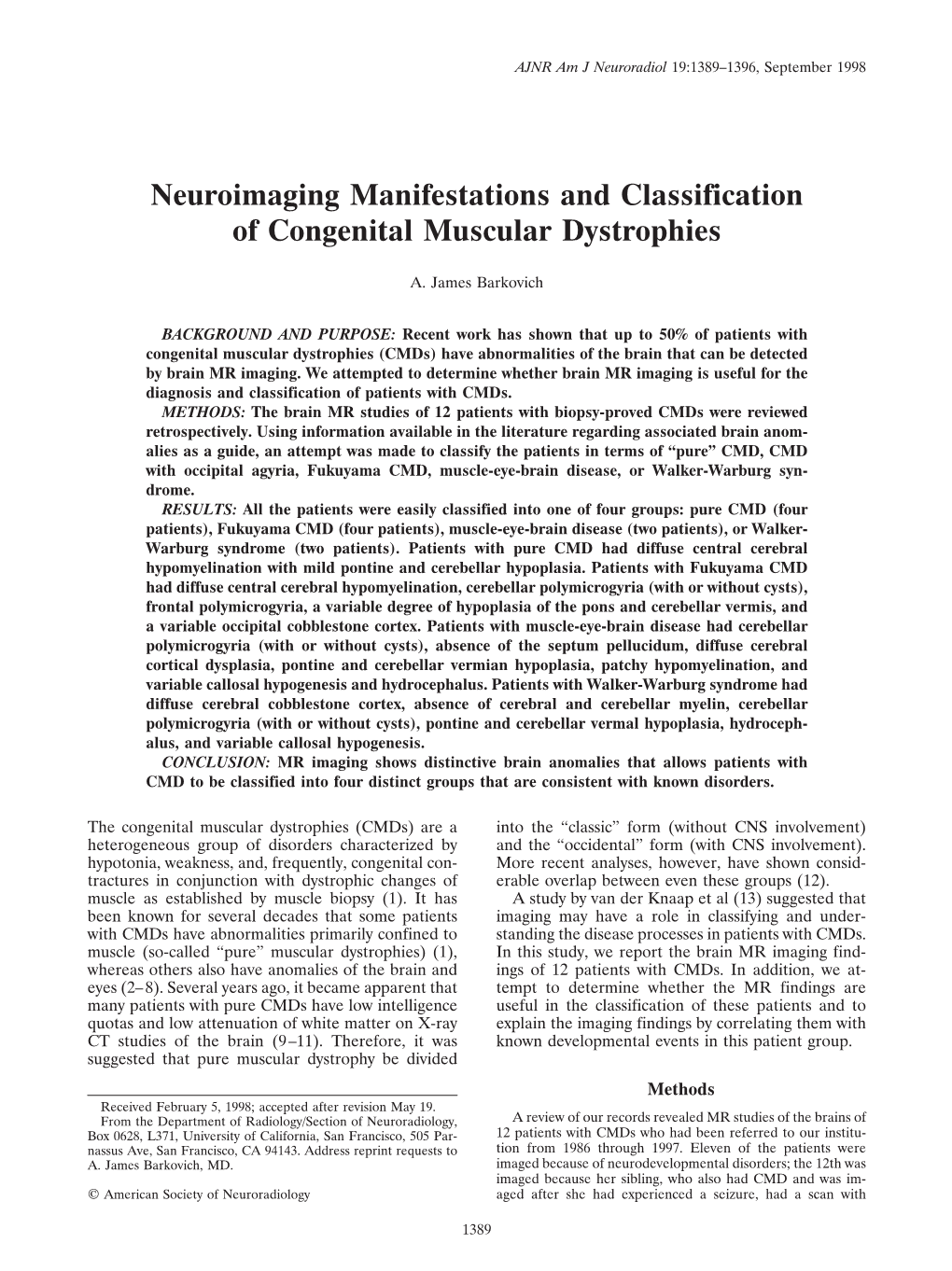 Neuroimaging Manifestations and Classification of Congenital Muscular Dystrophies