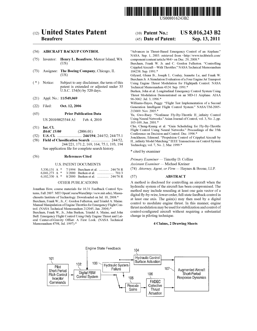 (12) United States Patent (10) Patent No.: US 8,016,243 B2 Beaufrere (45) Date of Patent: Sep