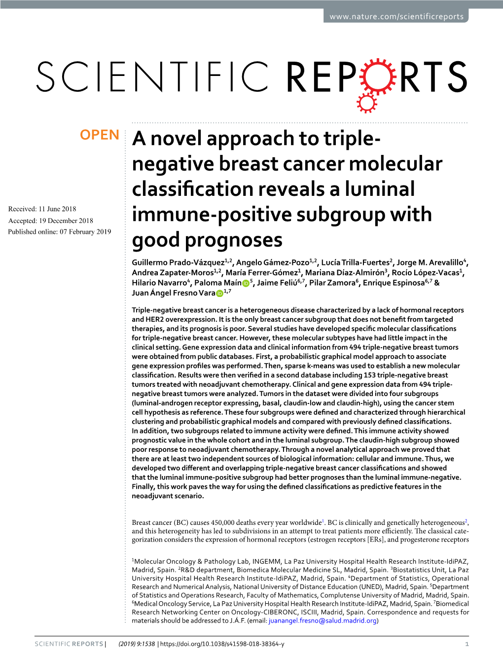 Negative Breast Cancer Molecular Classification Reveals a Luminal