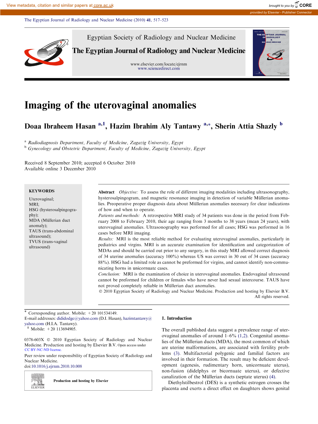 Imaging of the Uterovaginal Anomalies