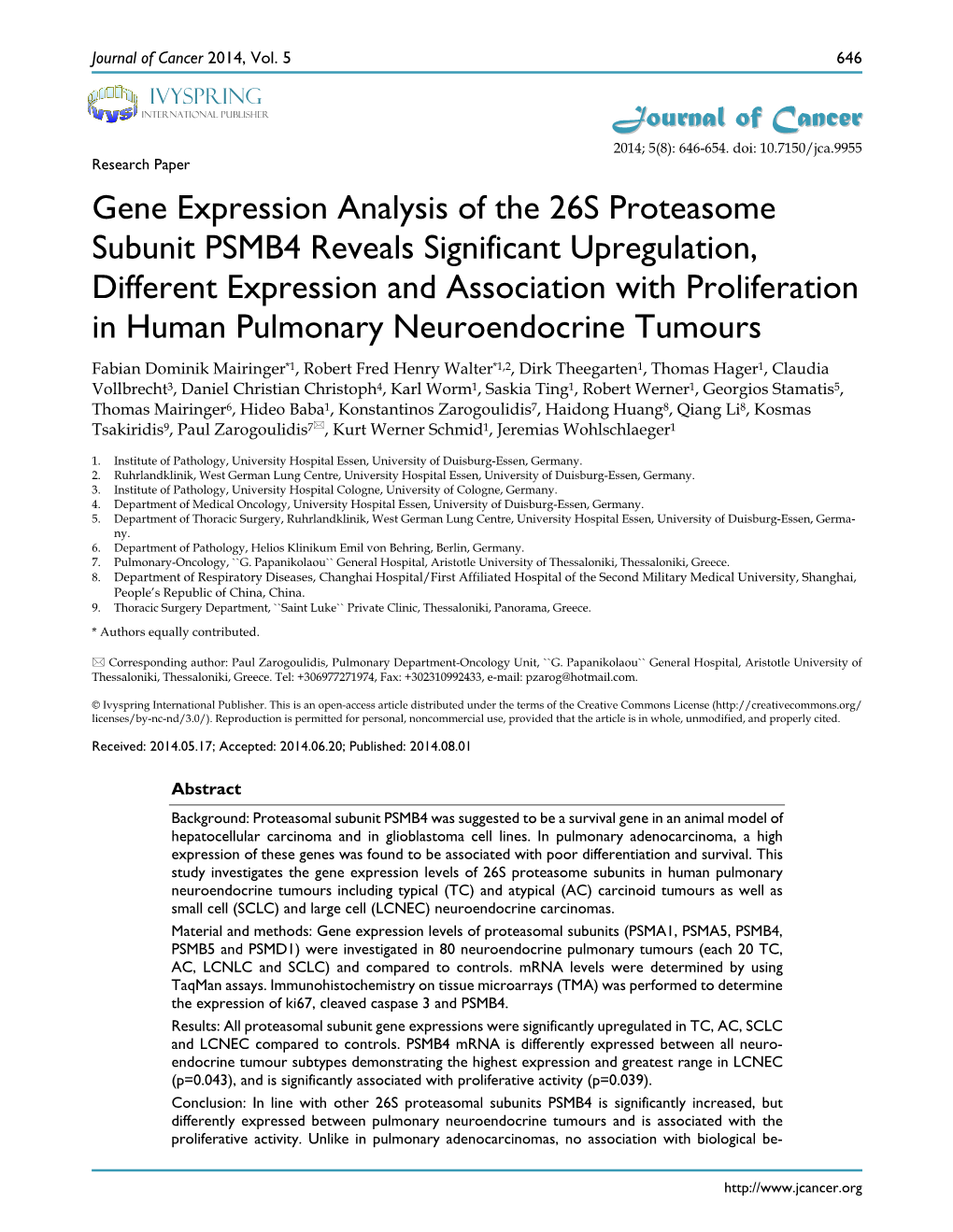 Gene Expression Analysis of the 26S Proteasome Subunit PSMB4