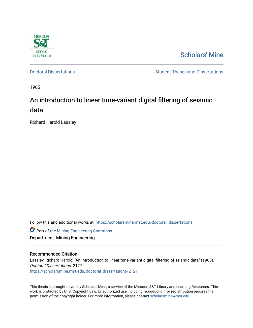 An Introduction to Linear Time-Variant Digital Filtering of Seismic Data