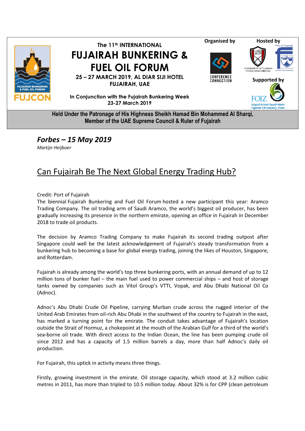 Can Fujairah Be the Next Global Energy Trading Hub – May2019