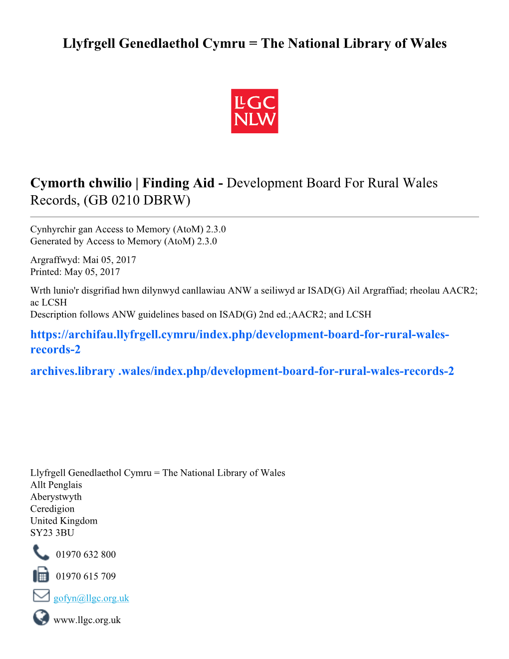 Development Board for Rural Wales Records, (GB 0210 DBRW)