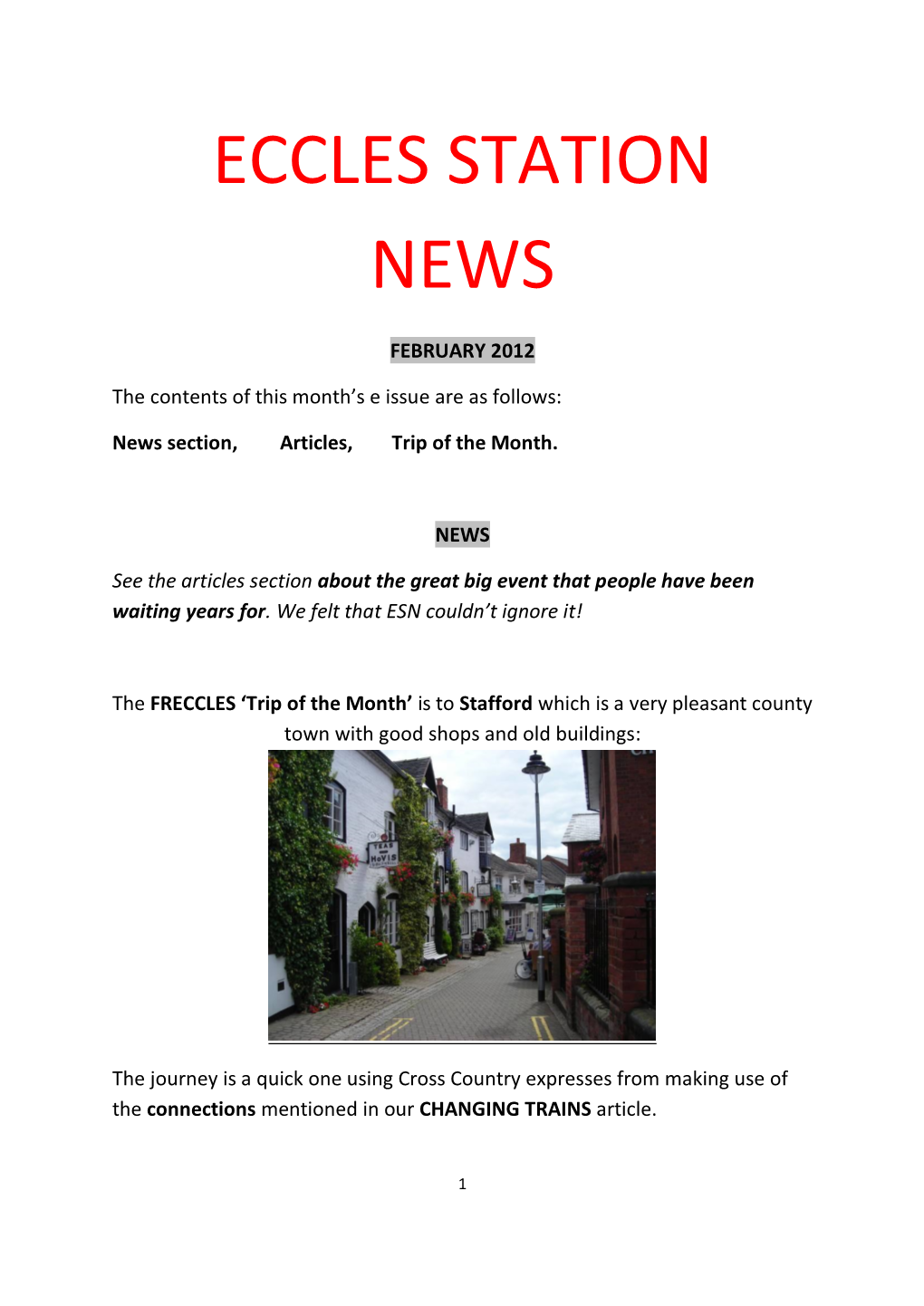 Eccles Station News