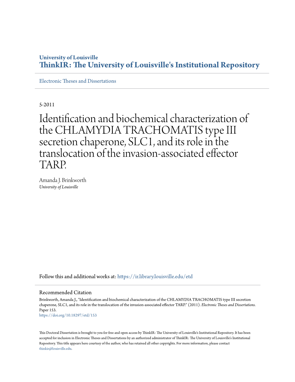 Identification and Biochemical Characterization of the CHLAMYDIA