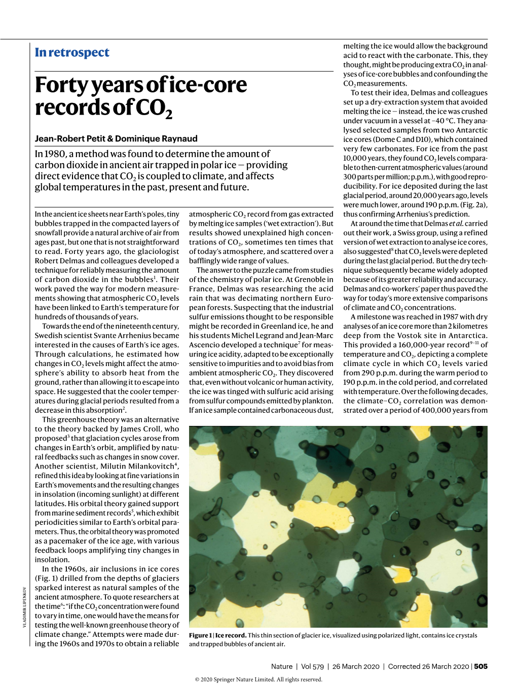 Forty Years of Ice-Core Records of CO2 Jean-Robert Petit & Dominique Raynaud an Earlier Version of This Article Incorrectly Credited the Image in Figure 1