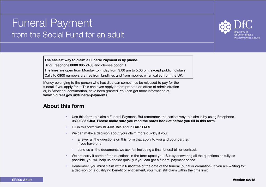 Funeral Payment from the Social Fund for an Adult