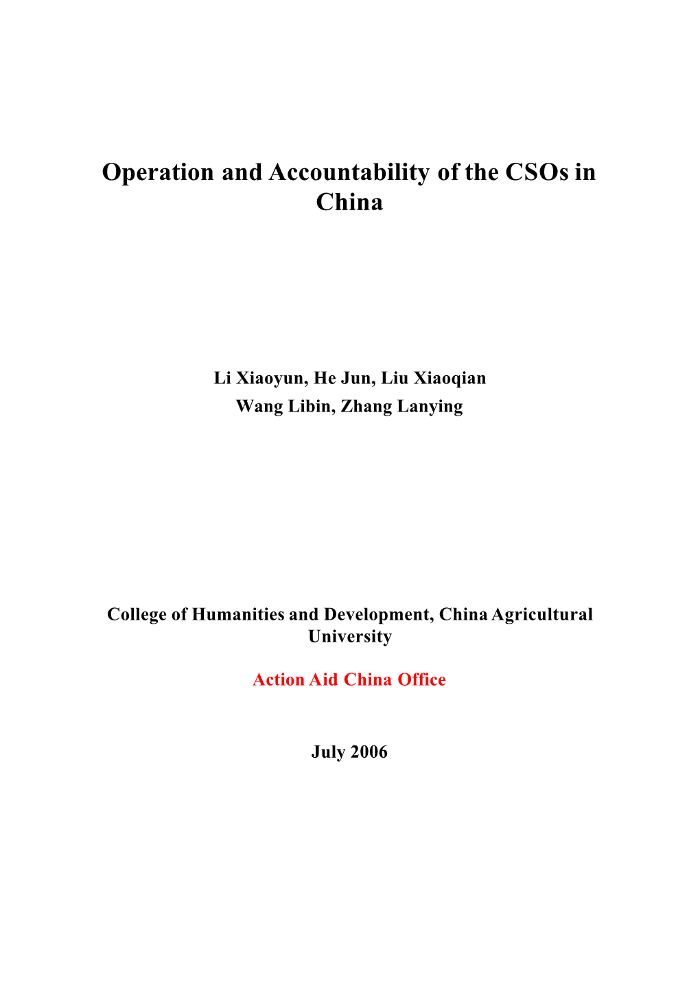 Operation and Accountability of the Csos in China