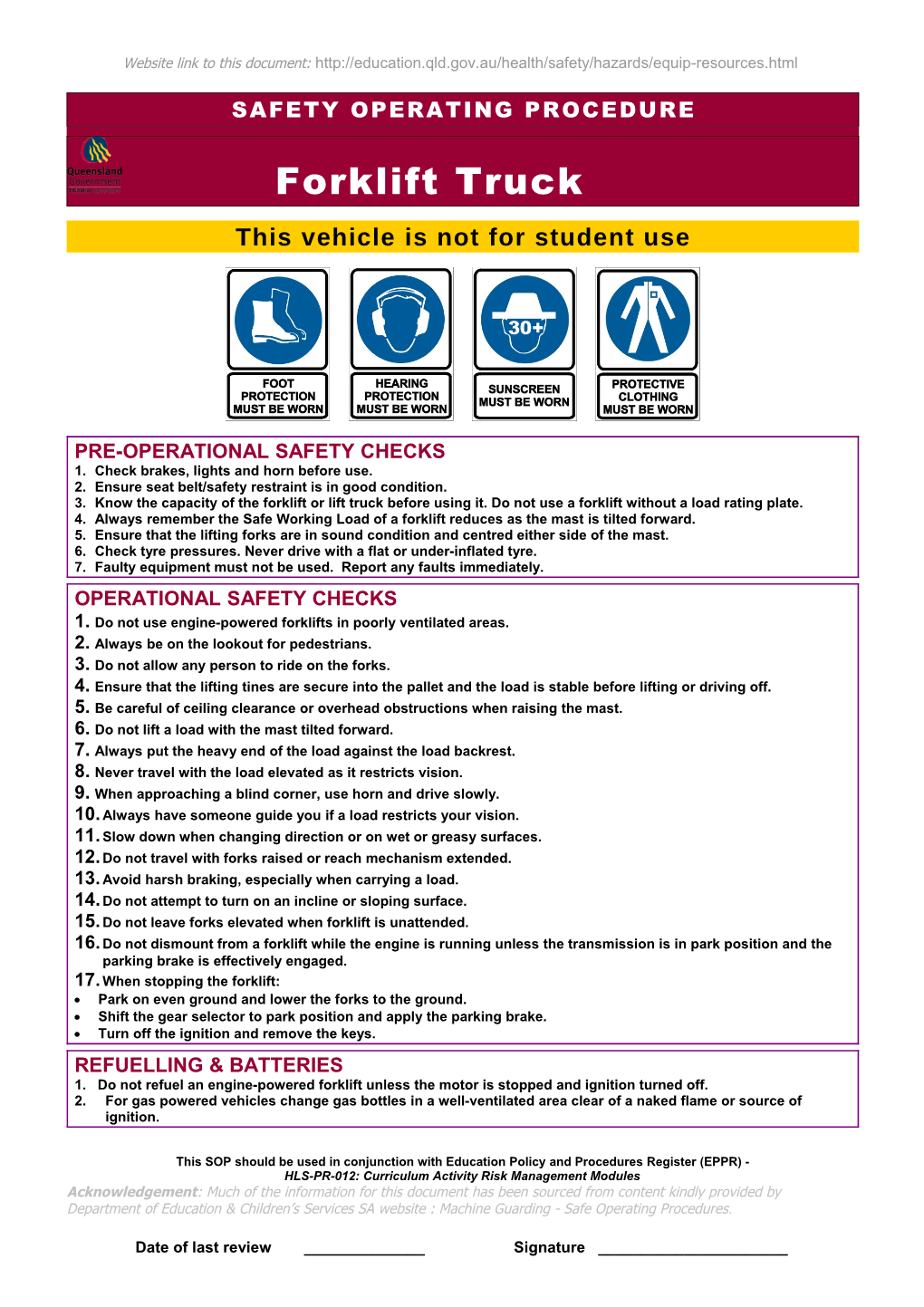 Safety Operating Procedure