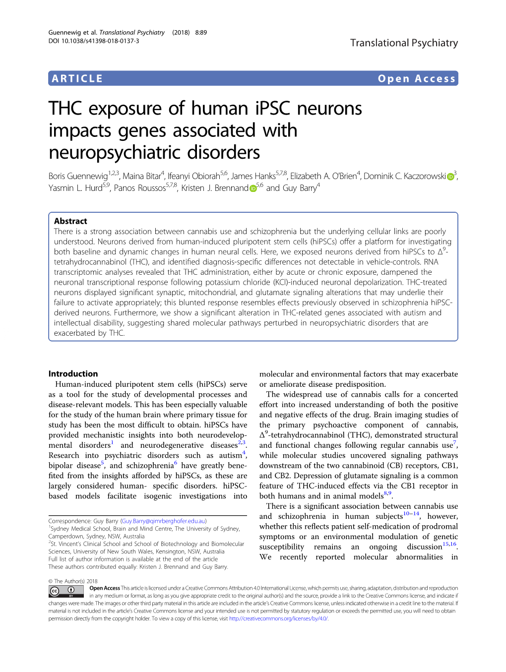 THC Exposure of Human Ipsc Neurons Impacts Genes Associated with Neuropsychiatric Disorders