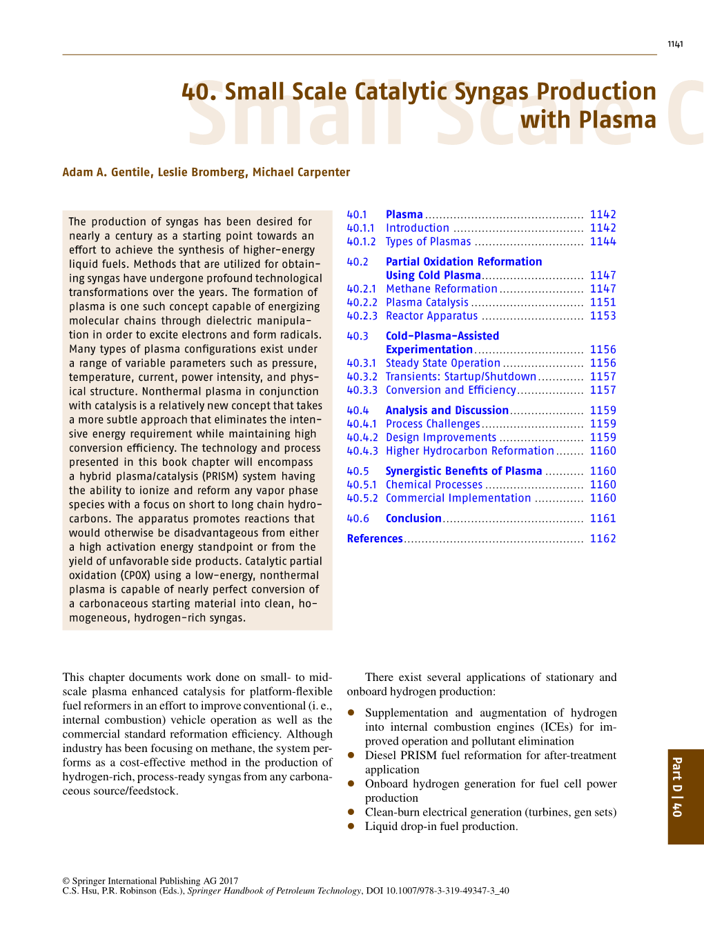 40. Small Scale Catalytic Syngas Production with Plasma