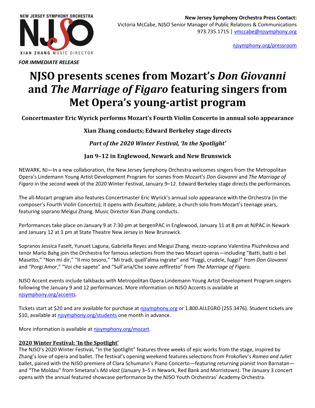 NJSO Presents Scenes from Mozart's Don Giovanni and the Marriage Of