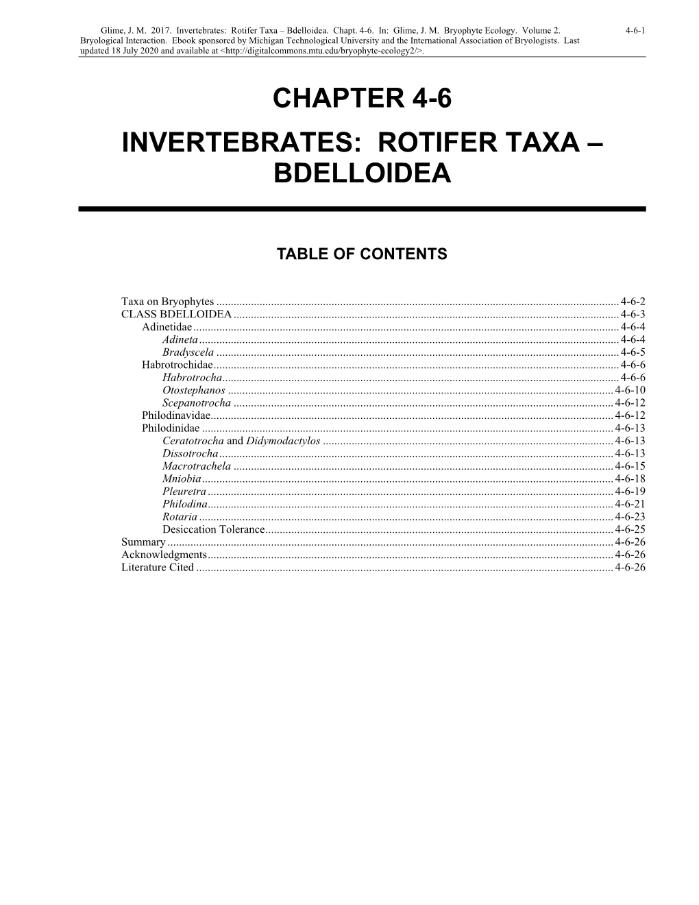 Volume 2, Chapter 4-6: Invertebrates: Rotifer Taxa-Bdelloidea