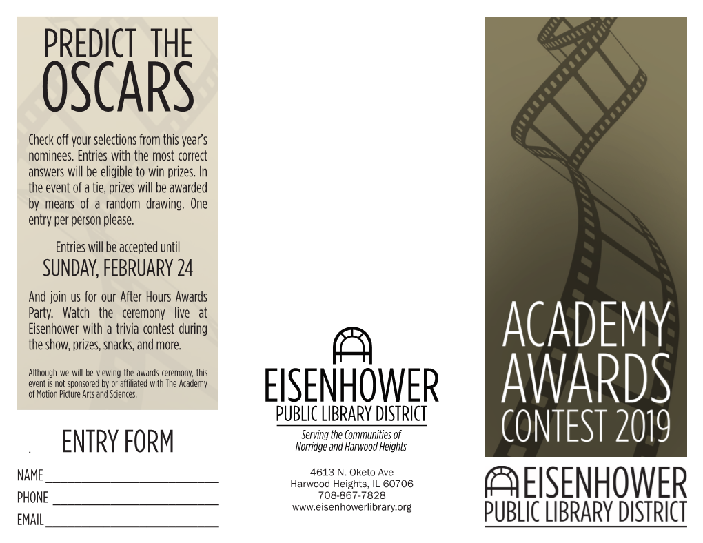 PREDICT the OSCARS Check Off Your Selections from This Year’S Nominees