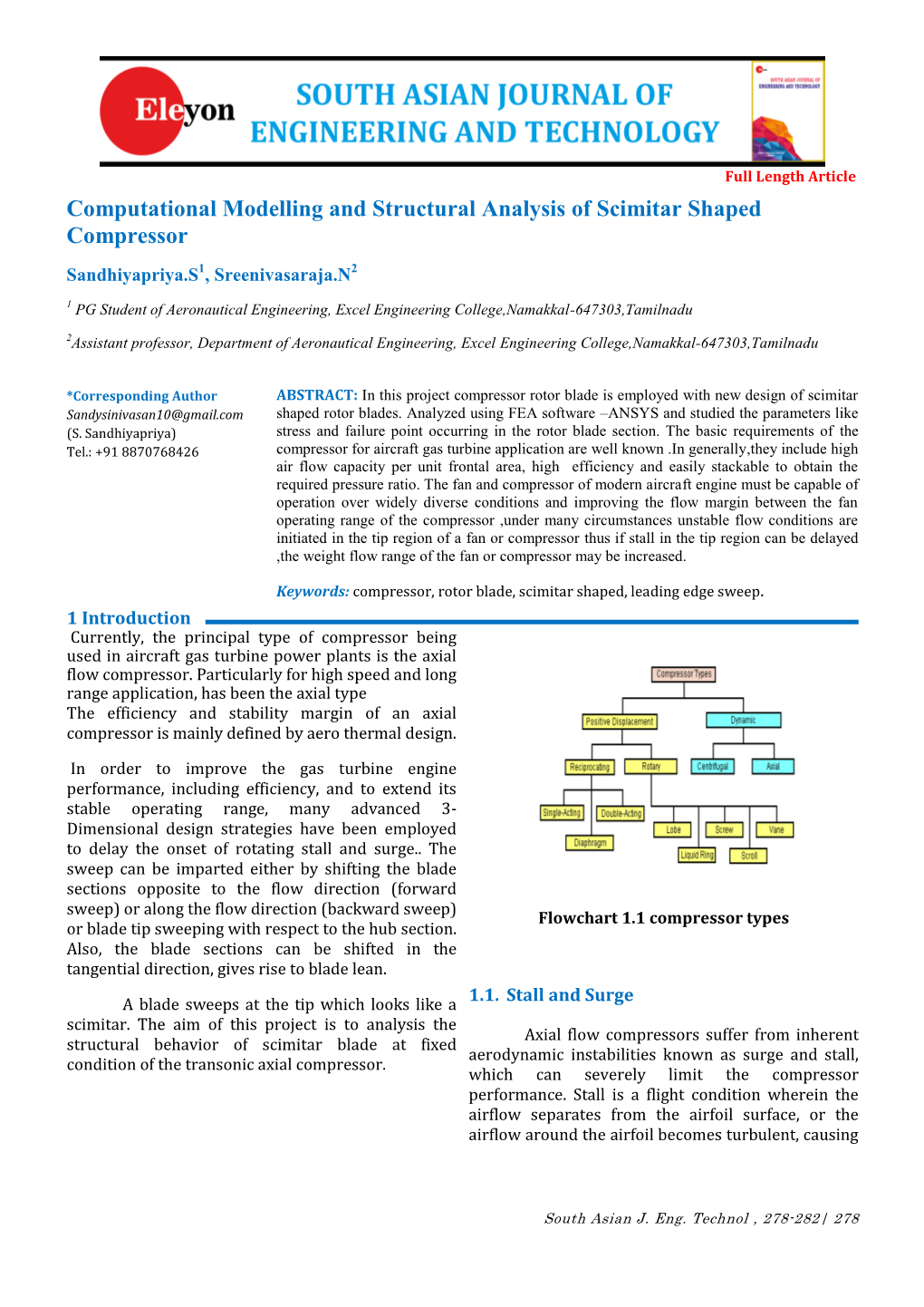 Computational Modelling and Structural Analysis of Scimitar Shaped Compressor Sandhiyapriya.S1, Sreenivasaraja.N2