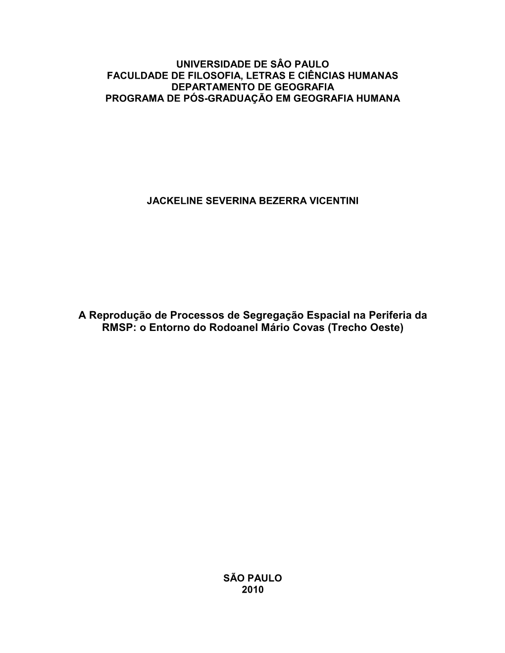 O Entorno Do Rodoanel Mário Covas (Trecho Oeste)