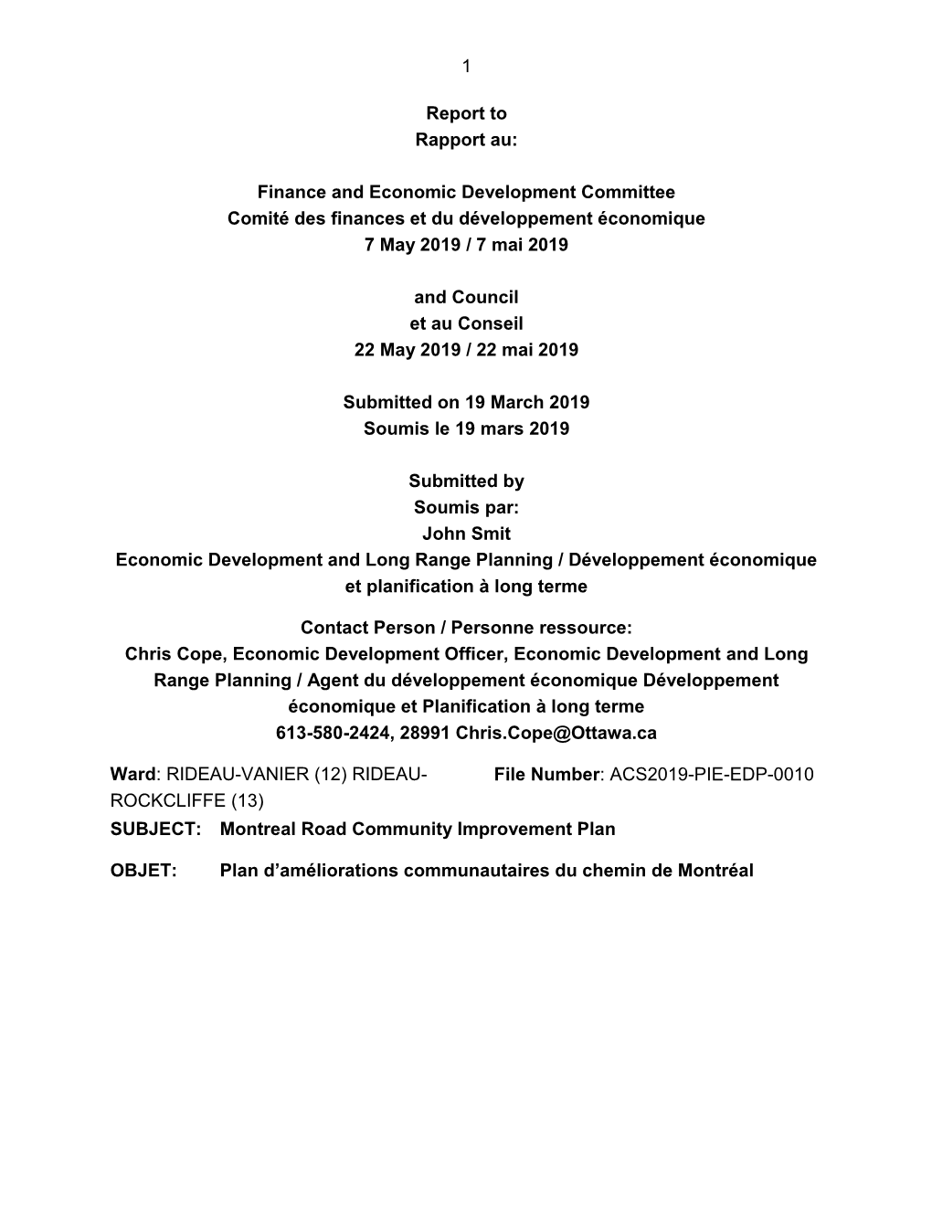 Finance and Economic Development Committee Comité Des Finances Et Du Développement Économique 7 May 2019 / 7 Mai 2019