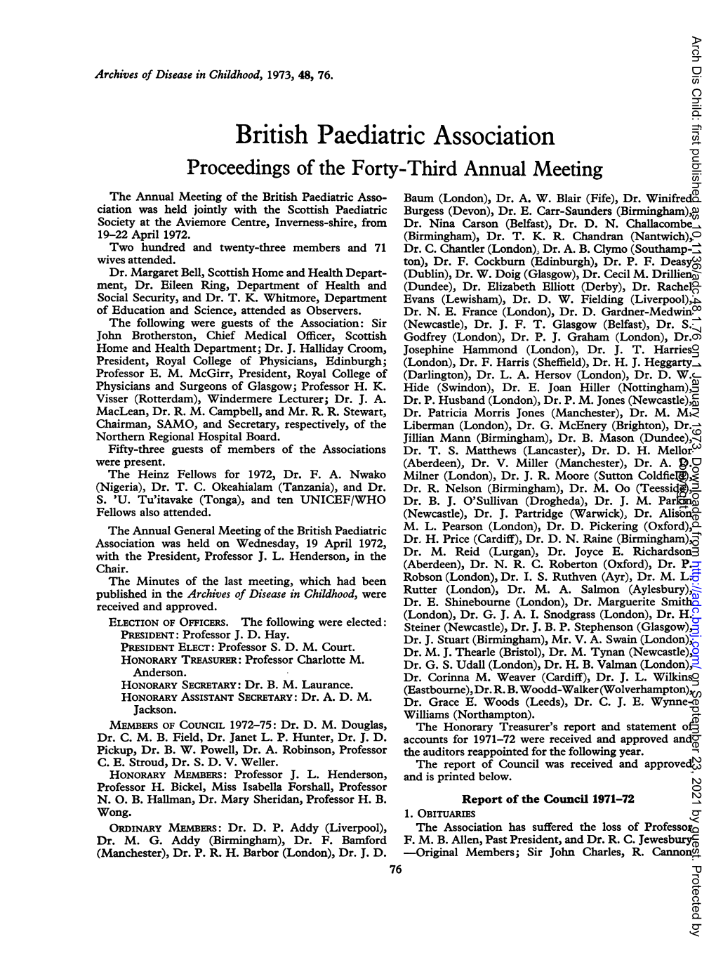 British Paediatric Association Proceedings of the Forty-Third Annual Meeting the Annual Meeting of the British Paediatric Asso- Baum (London), Dr