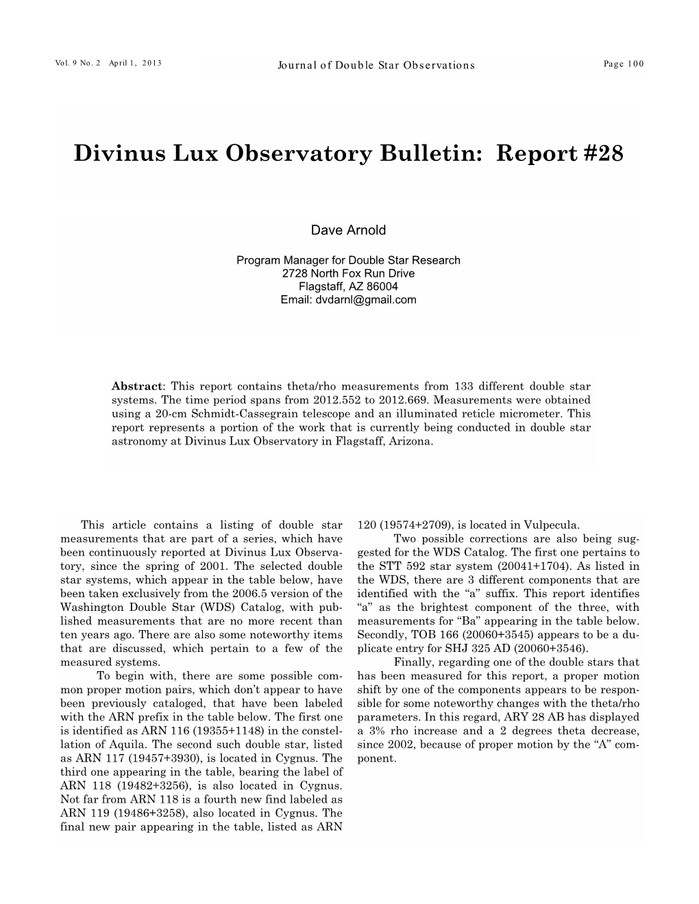 Divinus Lux Observatory Bulletin: Report #28