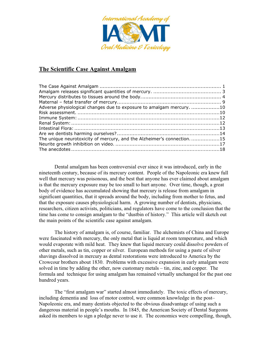 The Scientific Case Against Mercury Amalgam