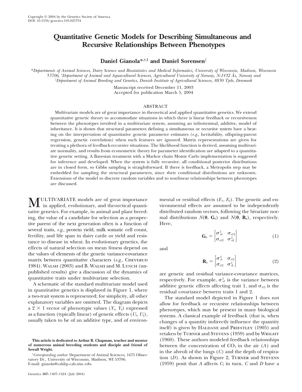 Quantitative Genetic Models for Describing Simultaneous and Recursive Relationships Between Phenotypes