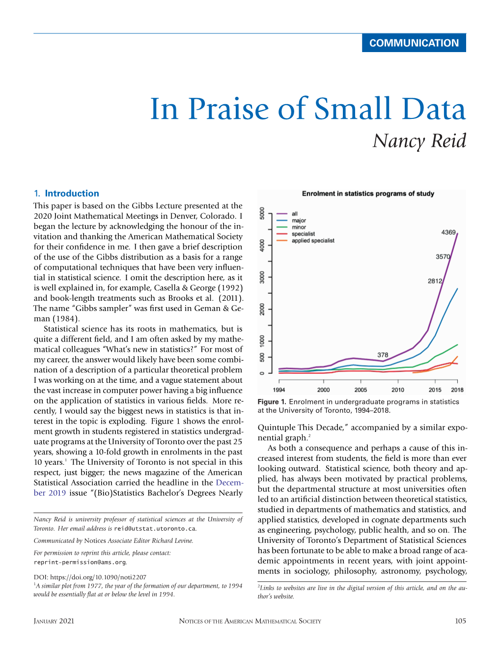 In Praise of Small Data Nancy Reid