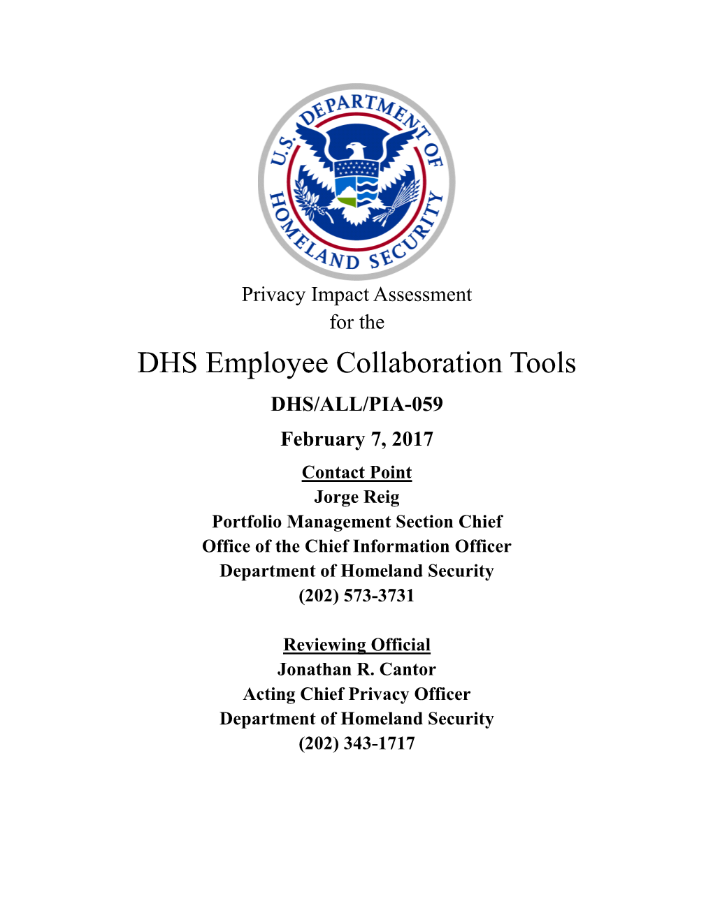 DHS/ALL/PIA-059 Employee Collaboration Tools