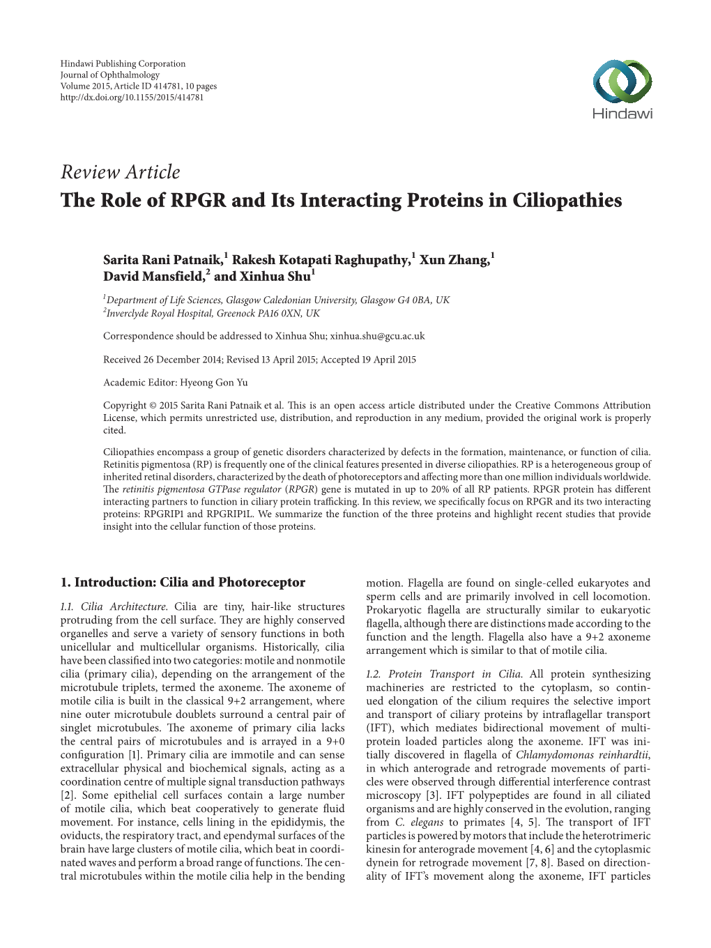 The Role of RPGR and Its Interacting Proteins in Ciliopathies