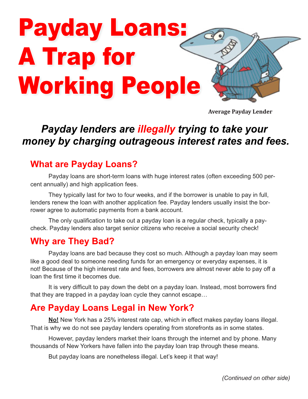 Payday Loans: a Trap for Working People
