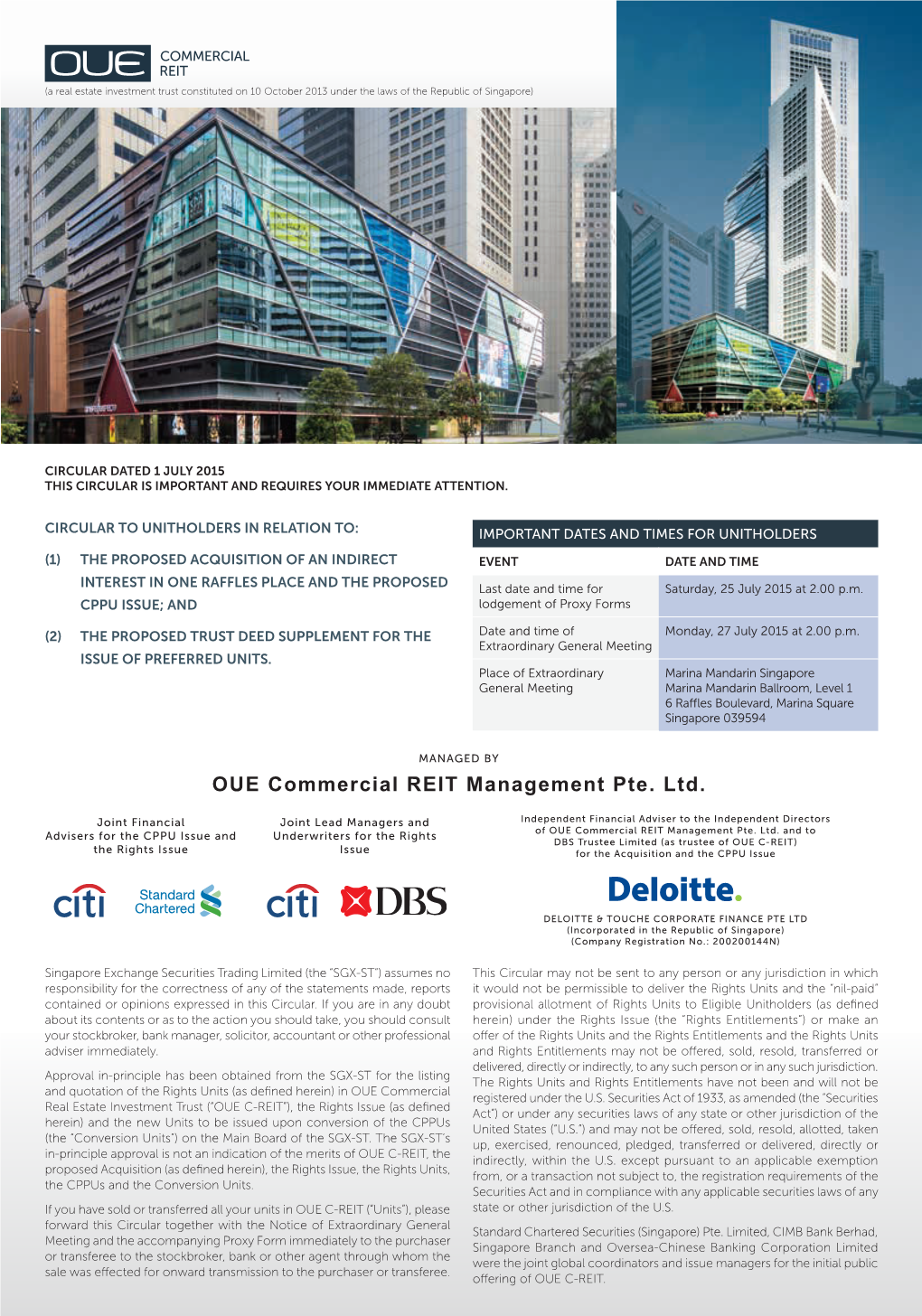 OUE Commercial REIT Management Pte. Ltd. and to and to REIT Management Pte