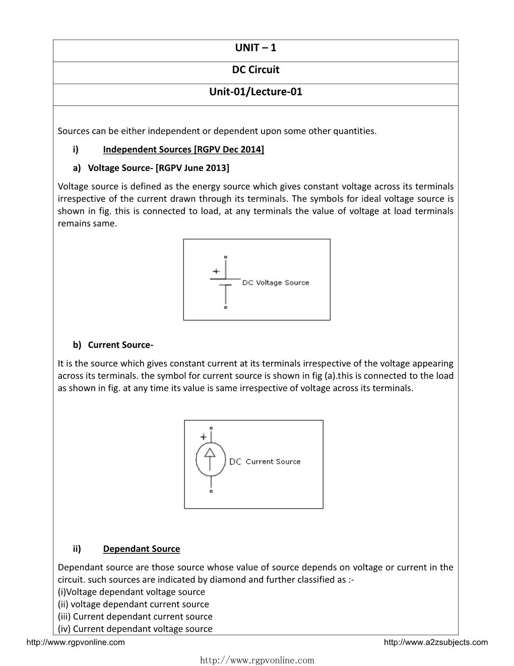 1 DC Circuit Unit-01/Lecture-01