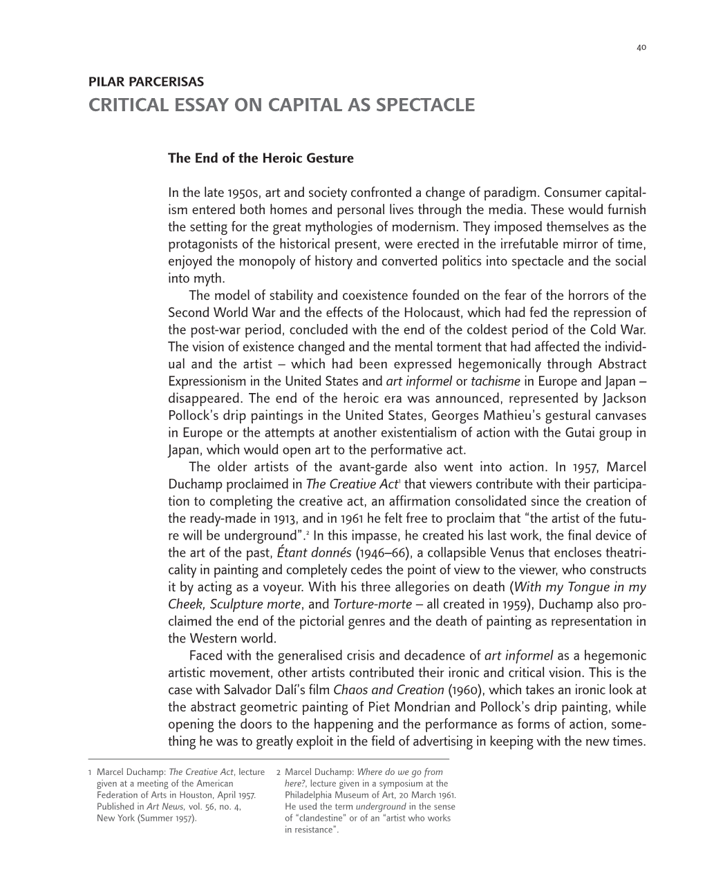 Pilar Parcerisas Critical Essay on Capital As Spectacle