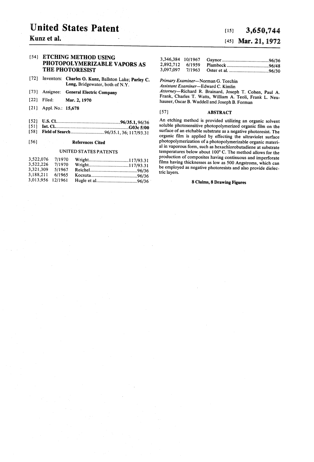 United States Patent (15) 3,650,744 Kunz Et Al