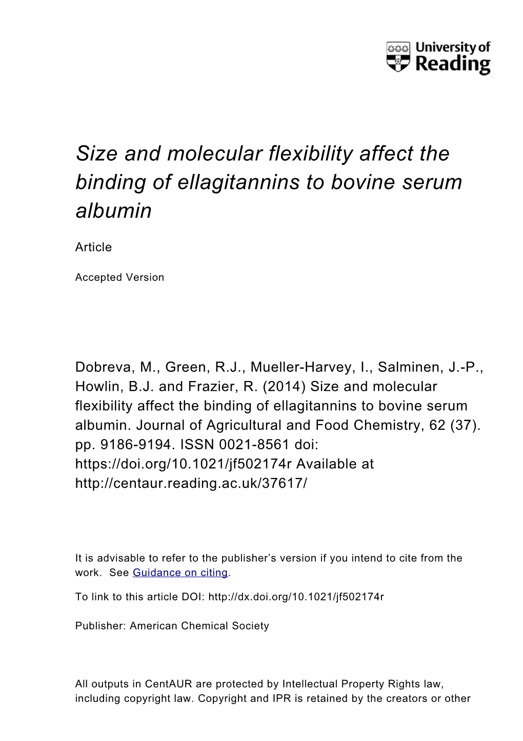 Size and Molecular Flexibility Affect the Binding of Ellagitannins to Bovine Serum Albumin