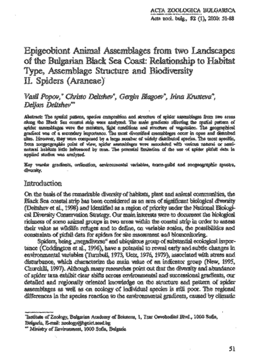 Epigeobiont Animal Assemblages from Two Landscapes of the Bulgarian Black Sea Coast: Relationship to Habitat Type, Assemblage Structure and Biodiversity N